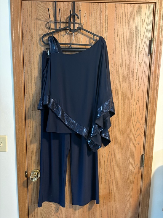 R&M Richards Pants - R&M Richard’s Navy Blue with Sequin Blouse and Pant Set- Mother of the Groom